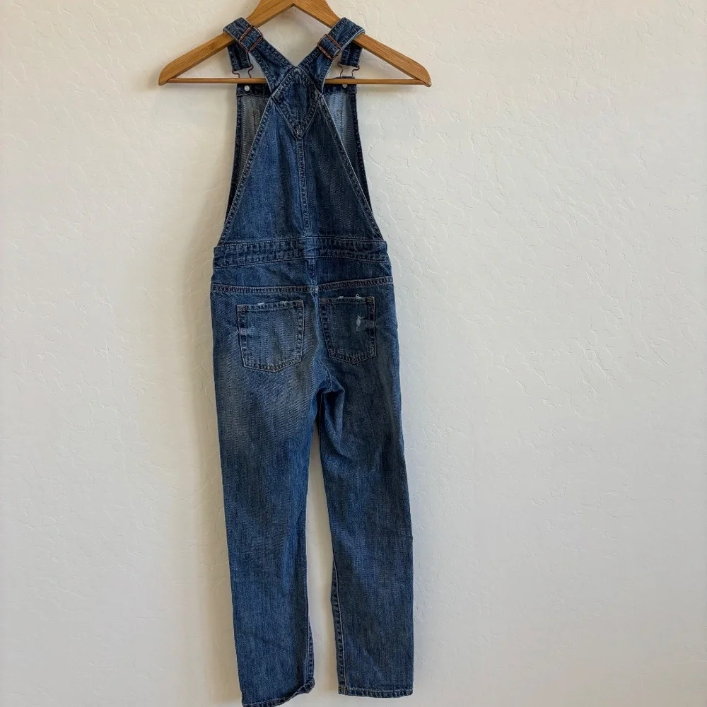 Gap Kids Distressed Overalls in a medium wash denim, Size L